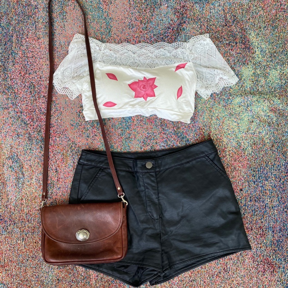 Black boho faux leather pleather midrise shorts